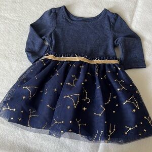 Blue zodiac patterns softer tule  over skirt soft gold ribbon detail